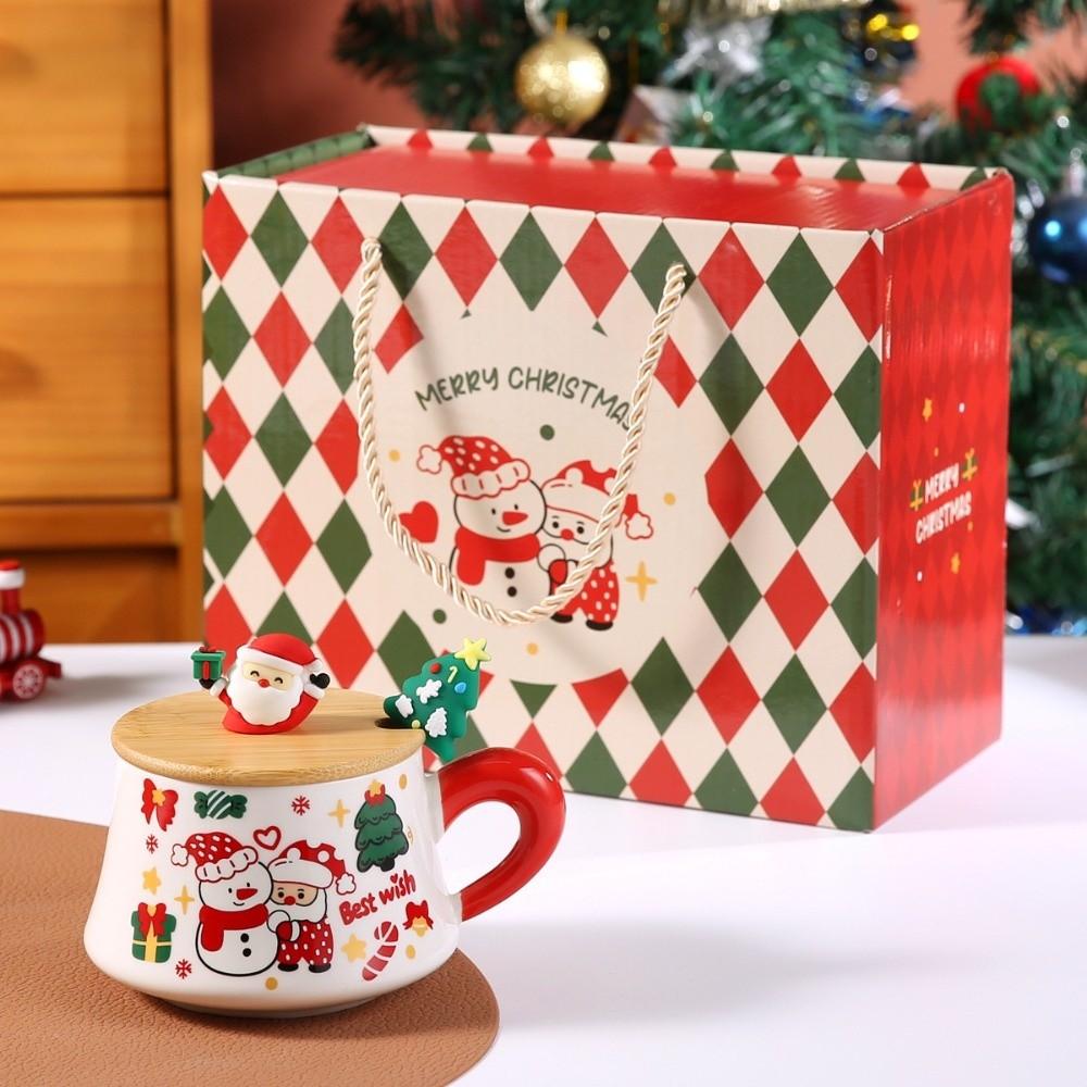 Snowman Ceramic Mugs Xmas Tree Spattered Coffee Cups New Cup Spoon Kit Holiday Season