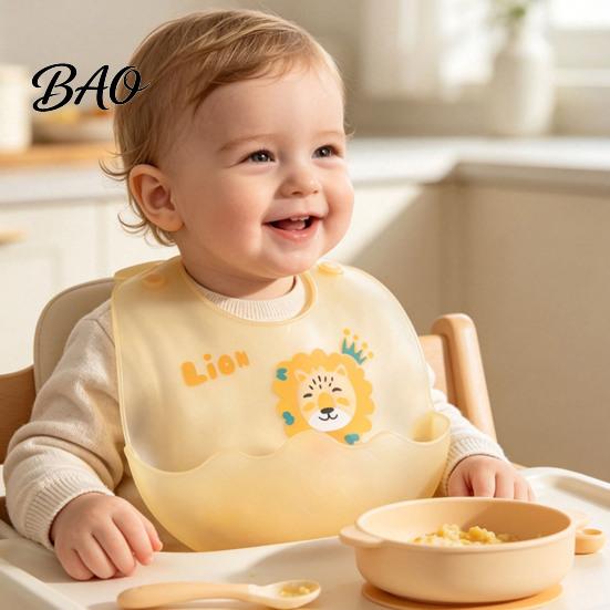 Adjustable Neck Bibs Silicone Baby Bib with Food Catcher Pocket, Waterproof Lightweight Babies Feeding Bib, Foldable for Infant Toddler