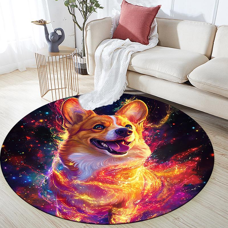 Cosmic Corgi Round Area Rug,Carpet Rug for Living Room Bedroom Sofa Playroom Decor,Non-slip Floor Mat