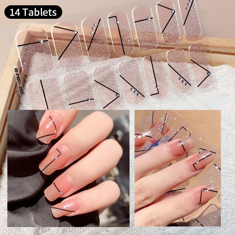 14Tips Gel Nail Stickers Semi Cured Full Cover Stickers Gel Nail Patch Polish Strips DIY Nail Art Making Waterproof Manicure Art