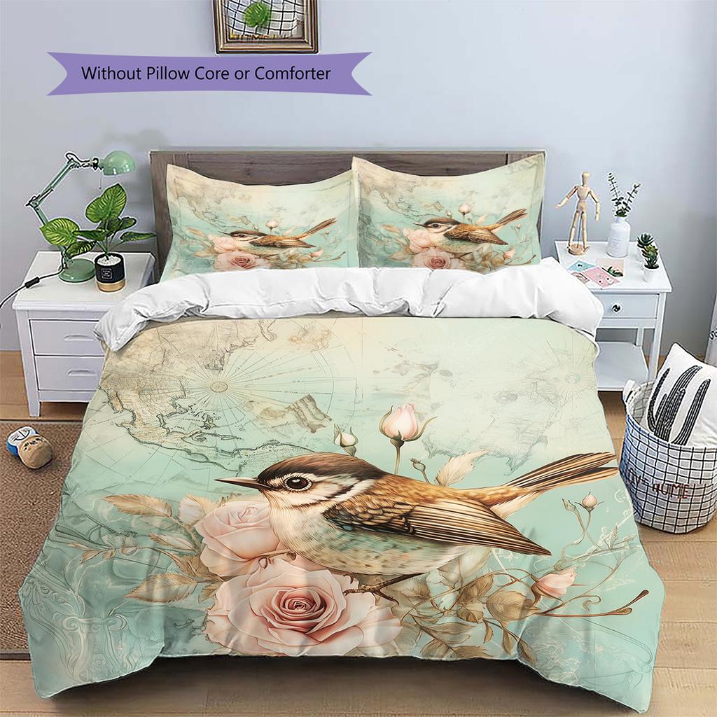 Flower Bird Pattern Bedding Quilt Set  Home Decoration  Gift (1 * duvet cover + 2 * pillowcase  without core)