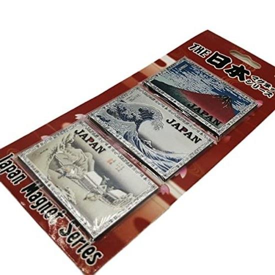 Magnet 3-piece set souvenir Fugaku Sanjurokkei Mount Fuji Red Kanagawa Oki Nami Ura Katsushika Hokusai Japan (D)