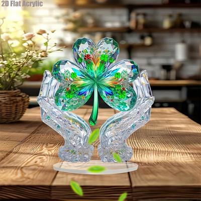 1PCS Retro Acrylic Clover Decoration with Colorful Gemstone Art Retro Design Desktop Decoration Ornament, Perfect Gift