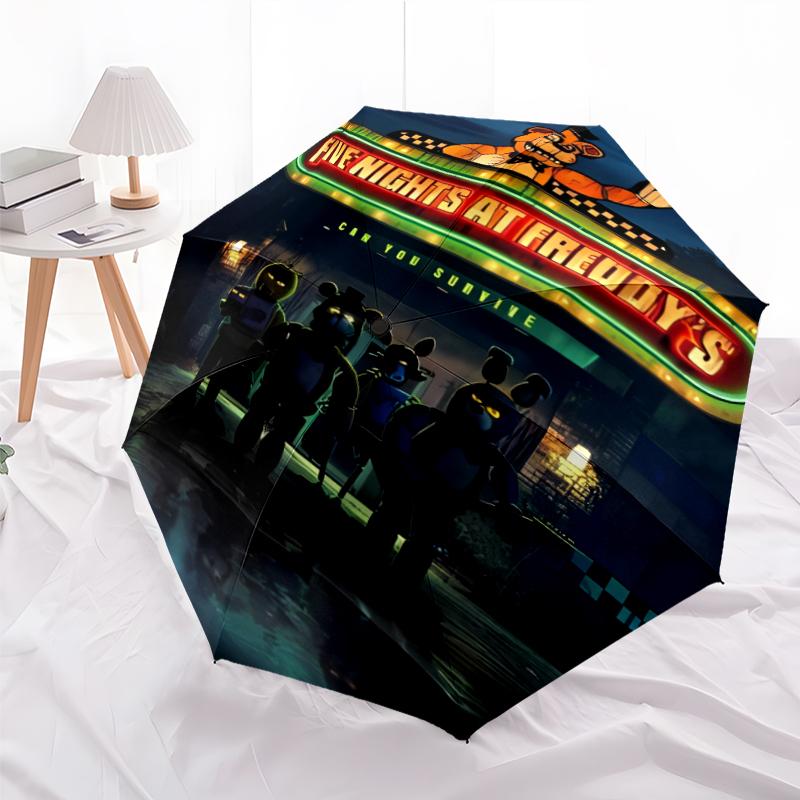 Printed Horror Game F-FNAF Freddy Folding Umbrella,Outdoor,Leisure,And Travel Umbrella,Durable Umbrella Fabric,Birthday And Holiday Gift