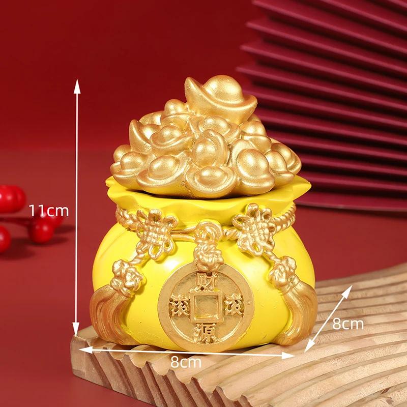 Good Luck Fortune Bag Ornaments Creative Gold Ingot Money Bag Home Desktop Resin Crafts Chinese Feng Shui Fa Cai Decoration