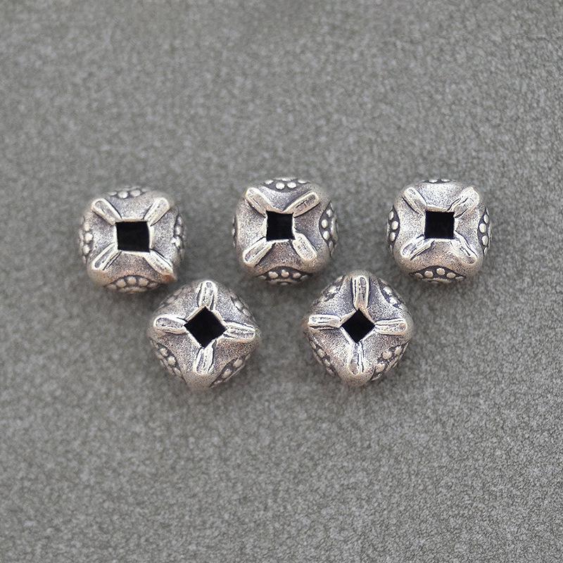 Artistic Antique-Style Thai Handmade Silver Spacer Beads: Square & Round DIY Bracelet Ornaments