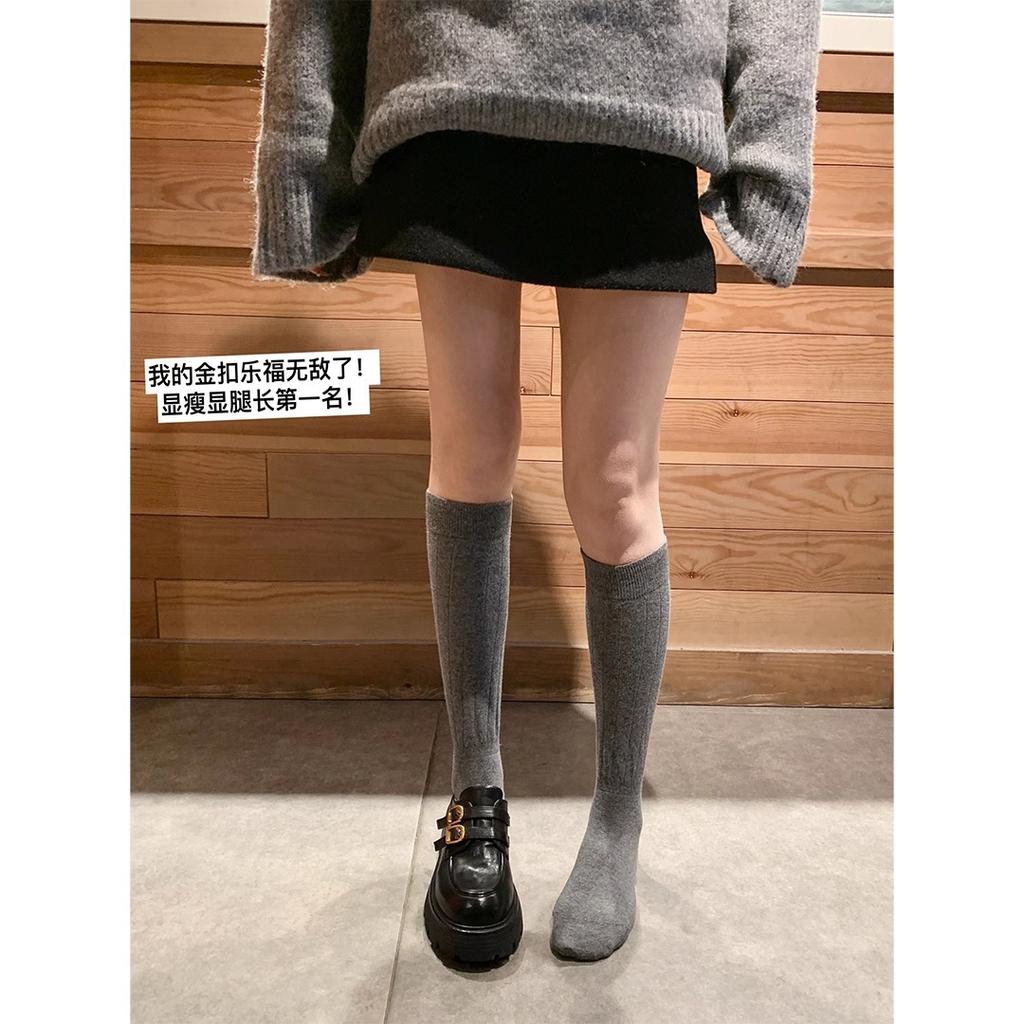 Washed Cowhide Version~ Height Increase 6cm Genuine Leather Small Gold Buckle Thick Heel Thick Sole Loafer Single Shoes Women's Leather Shoes