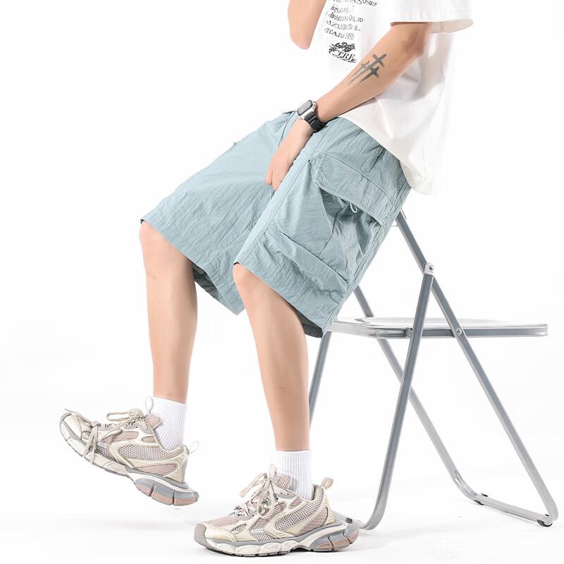 Fengxun Men's Ice Silk Multi-Pocket Shorts