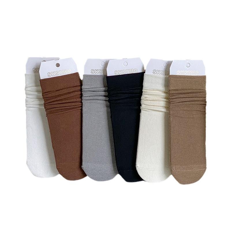 Female Spring and Autumn All Match Solid Color Vertical Bar New Simple Straight Tube Stack Cotton Socks