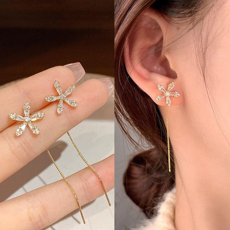 Fashion Long Tassel Ear Line Earrings For Women Korean Temperament Crystal Fish Tail Drop Earrings Girls Daily Party Jewelry