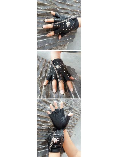 Pánské outdoorové kožené cyklistické rukavice bez prstů s protiskluzovým designem lebky