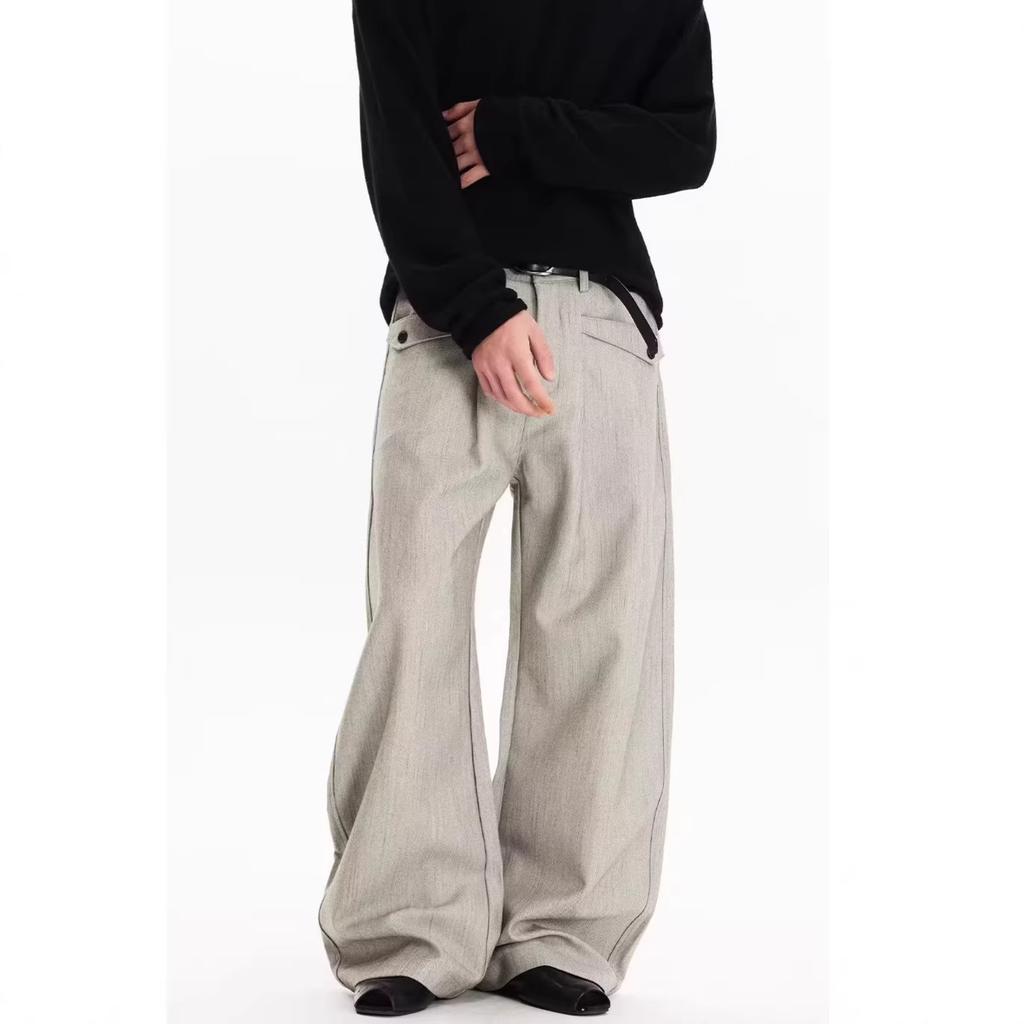 Old money drape casual trousers men's spring loose versatile silhouette senior scimitar wide-leg casual trousers