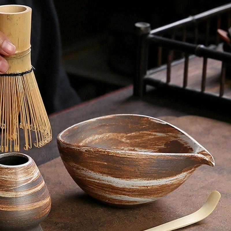 1pc Coarse Pottery Matcha Chawan Tea Bowl Accessories Japanese Matcha Mixing Bowl Kitchen Tools  Matcha Whisk