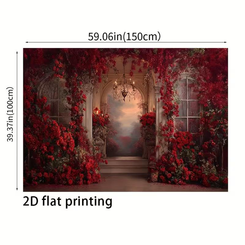 2D Luxurious Red Floral Doorway Backdrop Engagement & Wedding Photography