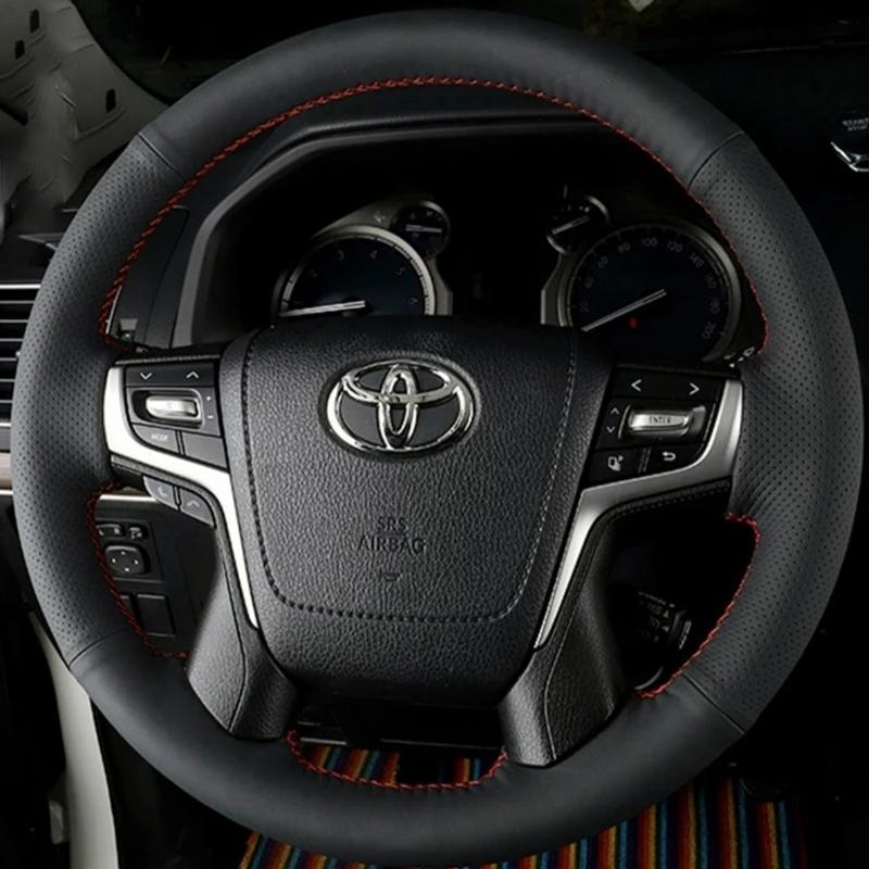 

Чехол на руль DIY из черной искусственной кожи для Toyota Land Cruiser 2016 2017 2018 Land Cruiser Prado 2018 White Thread