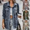 Damen Frühling Herbst Dünner Hemdmantel mit Reverskragen, langen Ärmeln, einreihig, Leopardenmuster