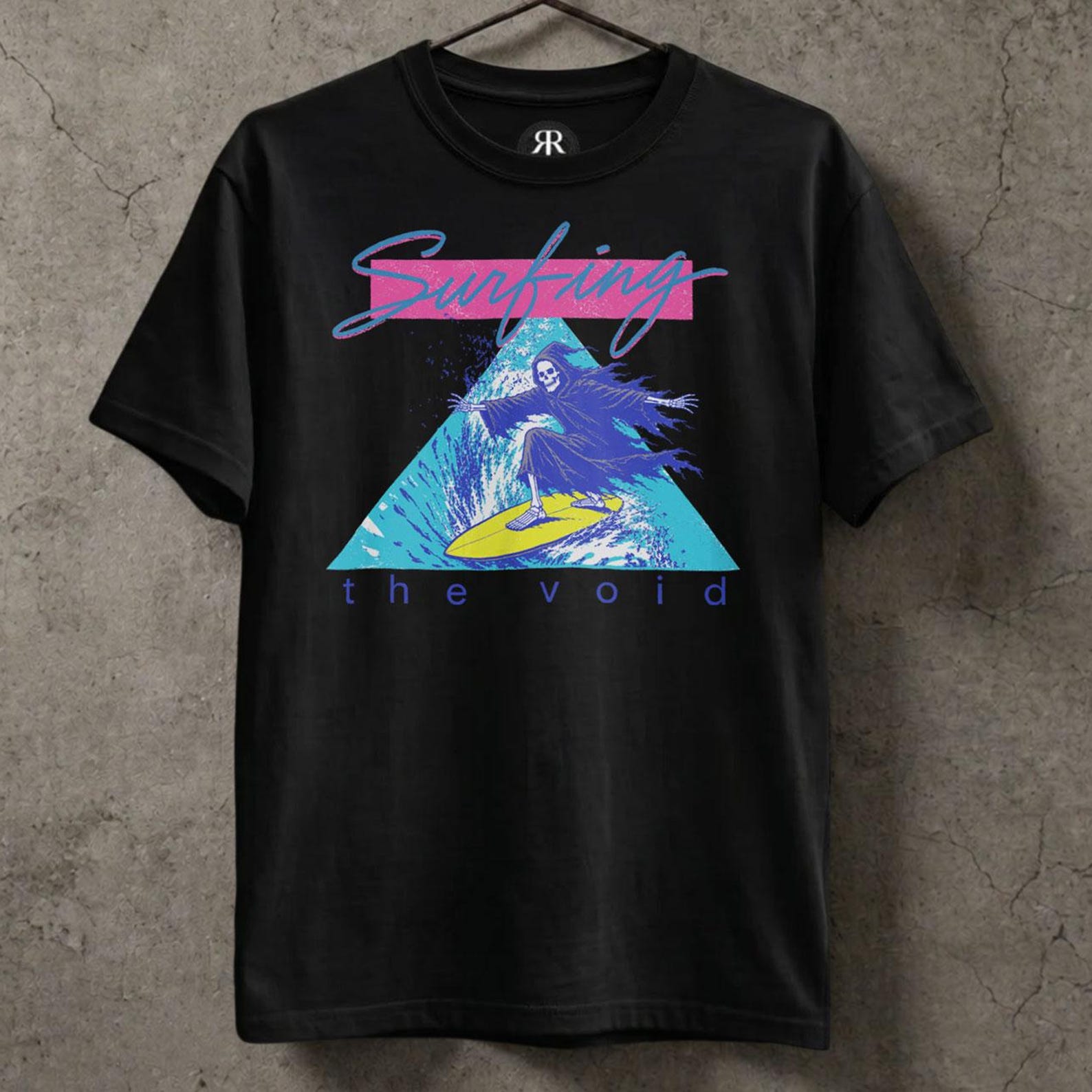 Surfing the Void Shirt - Vaporwave Grim Reaper Existential Graphic Tee 3XL