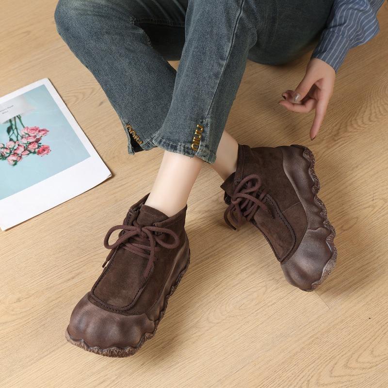 

Новые ретро короткие ботинки женские туфли с мягкой подошвой ручной работы на верхнем слое, высокие одинарные ботинки 39 кофейный