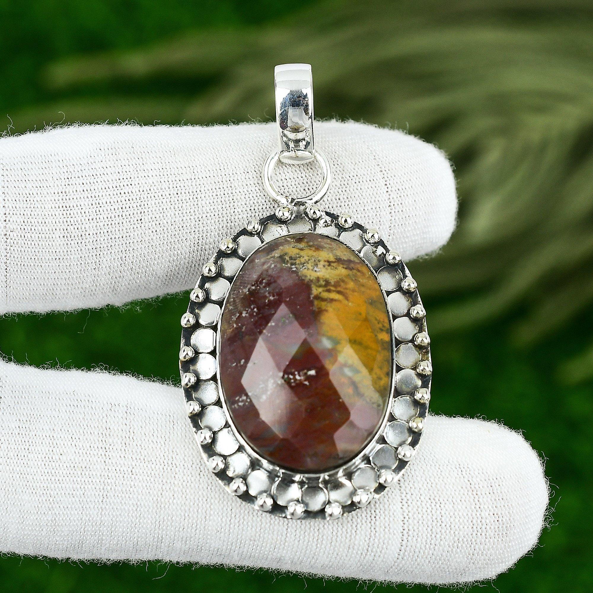 

Oval Seame Agate Stone Anniversary Bezel Wedding Mother Pendant Sterling Silver
