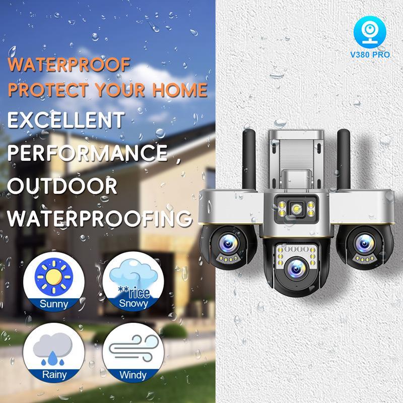 9MP V380 Wireless Outdoor WiFi Camera with Three Lenses and Full-Color 4G HD Monitoring