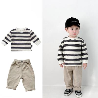 T-shirt rayé à manches longues pour bébé coréen pour garçons et filles - Haut de printemps/automne