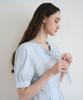 Deuloupisumeon Tuck Puff Short Sleeve Tie Blouse [Sky Blue]