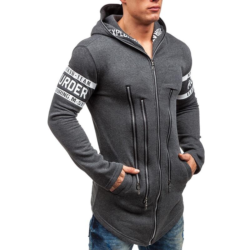 Premium Cotton Blend Men Slim Hoodie With Zipper Pocket And Classic Print Design