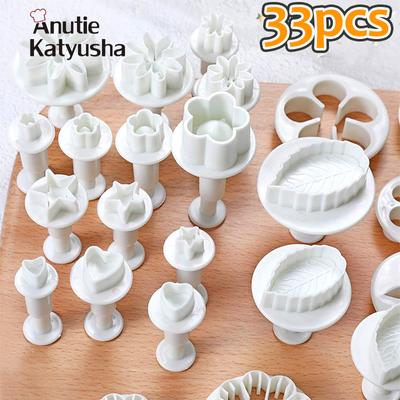 33 stücke Fondant Kuchen Cookie Plunger Cutter Sugarcraft Blume Blatt Schmetterling Herz Form Dekorieren Form DIY Backen Cookies Werkzeuge