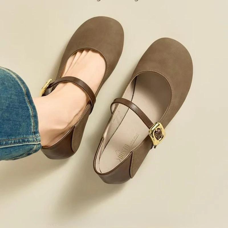 Fashion Ladies Footwear Splicing Color Elegant Party With Heel Round Toe Women's Flat Shoes Khaki Woman Comfortable 2025 Summer Stylish