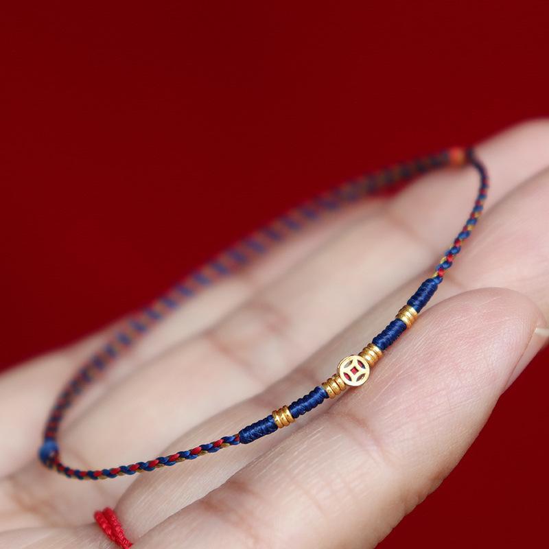 Woven Hand Rope Copper Coin Dunhuang Color Scheme Adjustable Red and Blue Color Scheme Antique Couple Bracelet