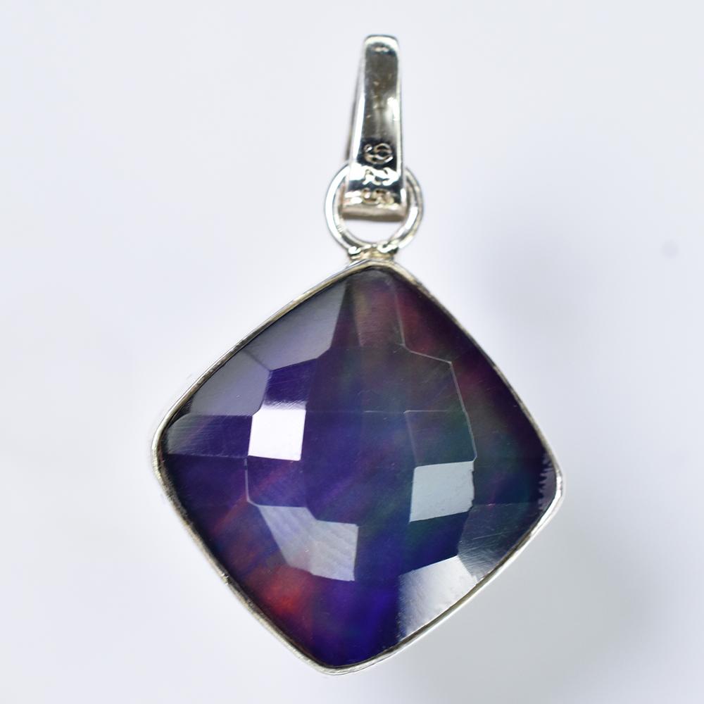 Natural Opal Pendant Square Cushion 28ct 925 Sterling Silver October Birthstone for Gem Collections