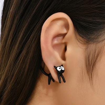 Nuevos Pendientes de Tachuela Creativos Divertidos de Gato Negro con Ojos Grandes para Mujeres Niñas Personalidad Desmontaje Empalme Encanto Diseño Joyería de Moda
