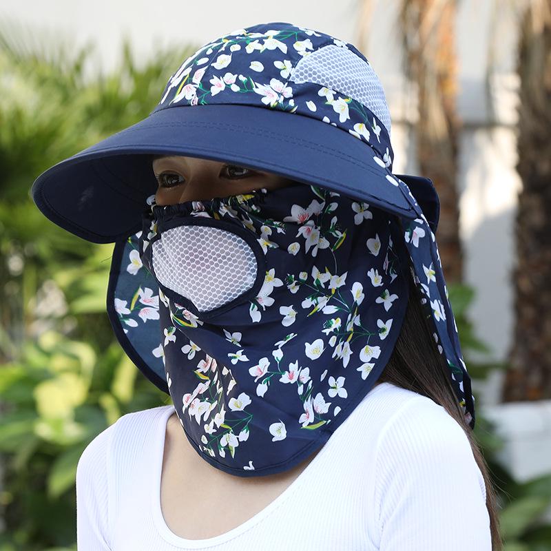 Women's Floral Wide Brim Sunshade Hat with Face & Neck UV Protection - Breathable for Outdoor & Tea Picking Activities