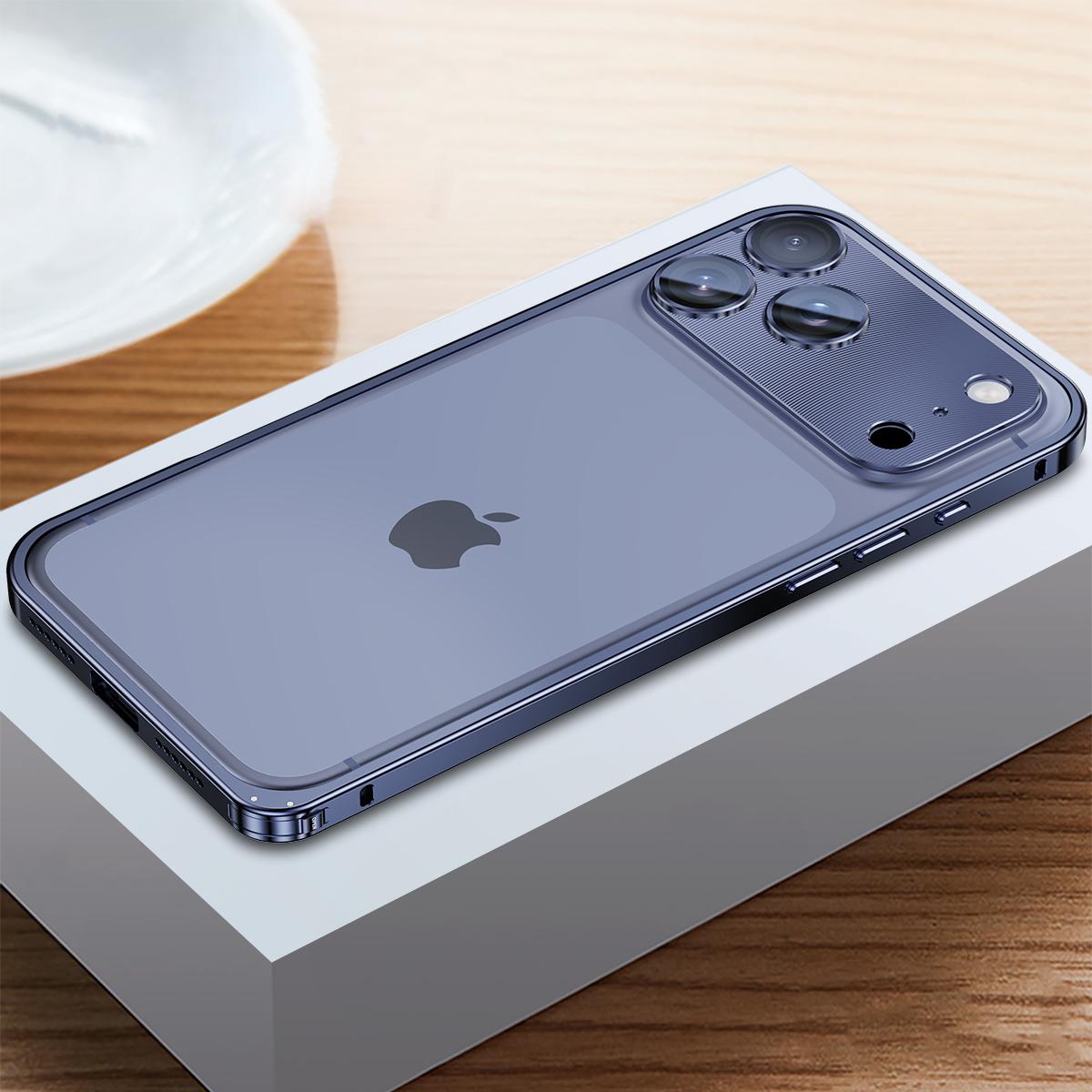 

Розкішний металевий чохол-бампер для iPhone 17 16 15 14 Pro Max 14 15 Plus 16pro з рамкою, що знімається на застібці, та захисною кришкою для об єктива iPhone 17 темно-синього кольору