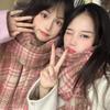 Plaid Scarf Women's Korean Style Warm Atmosphere New Dry Rose Pink Autumn and Winter Whitening Soft Tassel Shawl Scarf