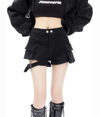 KSLAT Denim Hot Cargo Garter High Gal Korean Military Style Women's Shorts, Pants, Pants, Jeans, Waist, A-Line, Style, Casual, Summer, Sexy, (Color 4,