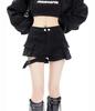 KSLAT Denim Hot Cargo Garter High Gal Korean Military Style Women's Shorts, Pants, Pants, Jeans, Waist, A-Line, Style, Casual, Summer, Sexy, (Black)
