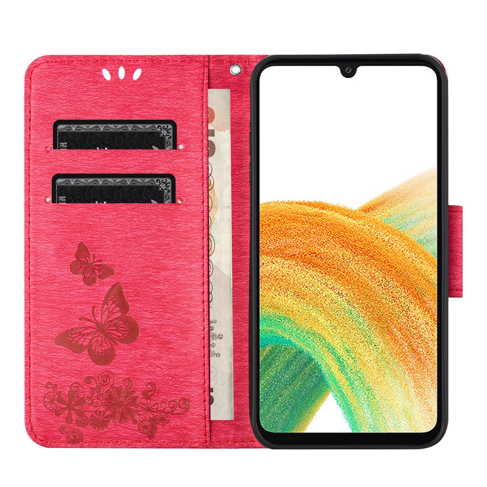 

For Samsung Galaxy A15 5G Wallet Case PU Leather Butterflies Flower Phone Cover Red