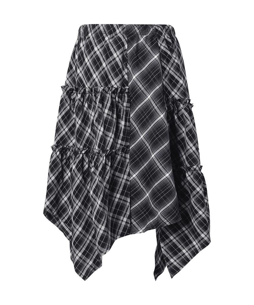 The Vinyl House Unbalance Layered Check Skirt (W) Black