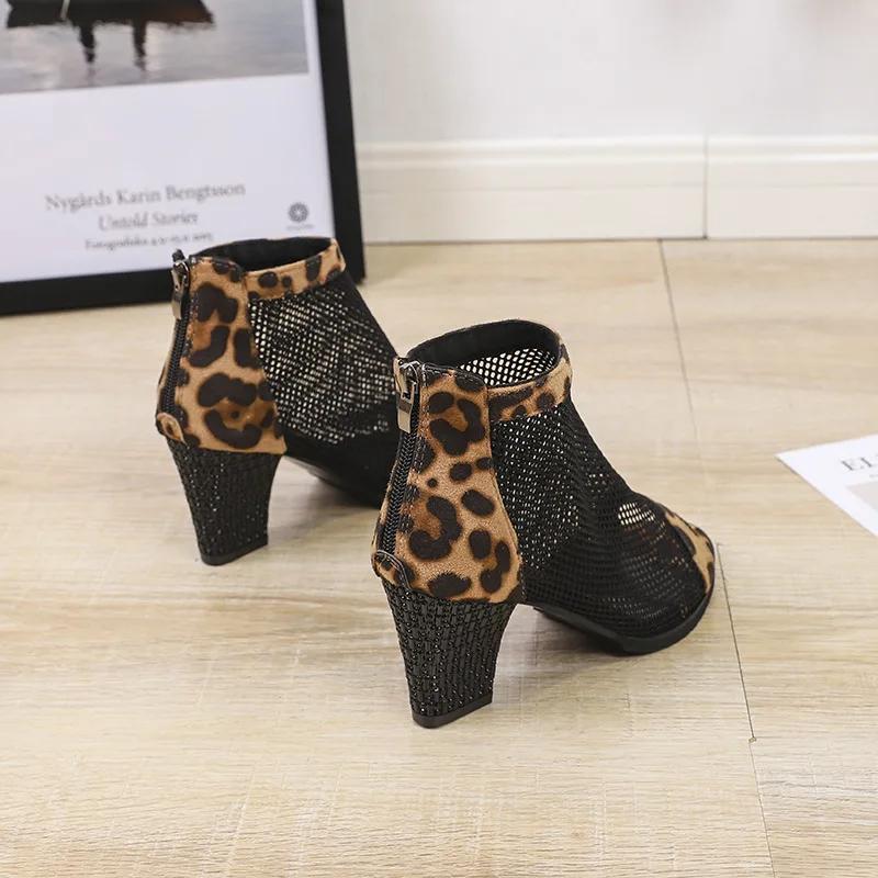 

Comemore Летние женские туфли на молнии с открытым носком, повседневные туфли-лодочки, женские сандалии, сандалии с вырезами, босоножки на среднем каблуке 2024 Zapatos Mujer 35 цветной печати леопарда