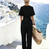 Women’s Short Sleeve Irregular Hem Two Piece Set V Neck Wrap Top and Cropped Pants Casual Outfit for Daily Wear