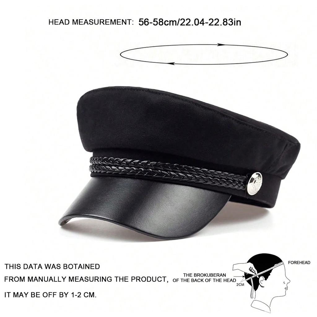 Personalized Leather Eaves Military Hats Spring Autumn Sailor Hats Black Ladies Beret Caps Flat Top Captain Cap Travel Cadet Octagon