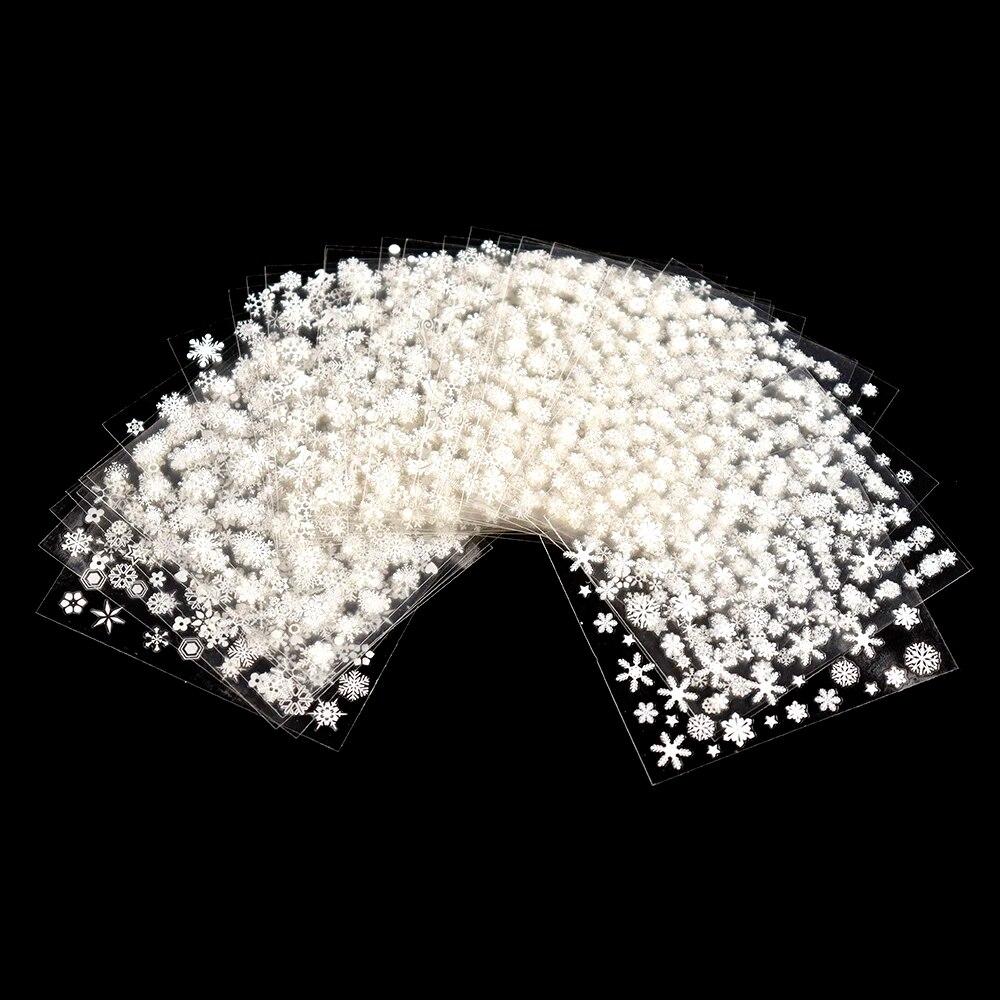 30 listů Vánoční samolepky na nehty Samolepící 3D Bílé obtisky na nehty s bílými vločkami Vánoční potřeby na nehty Vánoční Manikúra Posuvníky