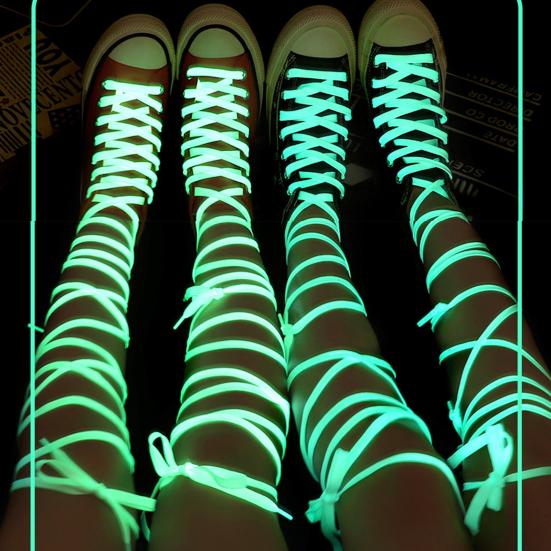 1 Pair Luminous Shoelaces Glow in The Dark Shoe Laces Fluorescent Flat Shoelaces Replacements for Sneakers Boots