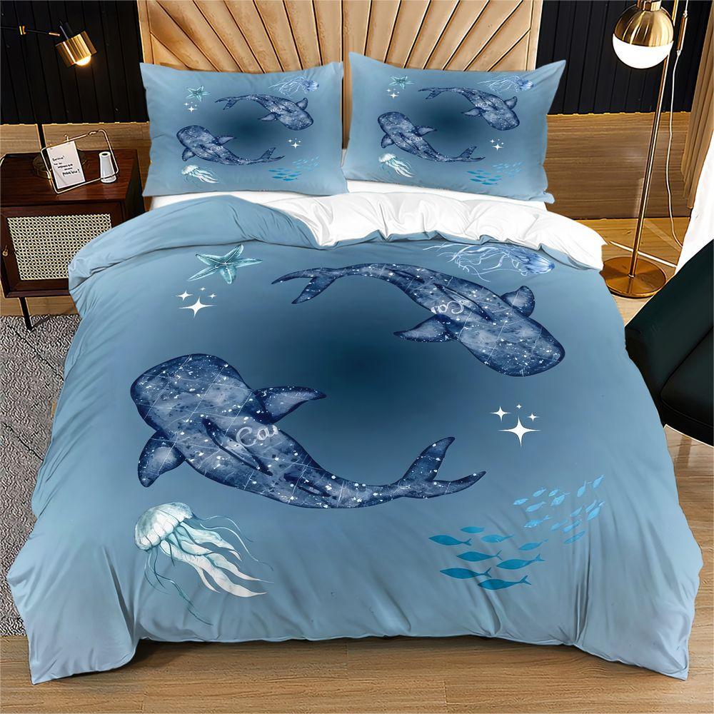 Whale Duvet Cover Set Celestial Sea Animal Bedding Set Starry Sky Digital Print Quilt Cover For Bedroom Home Decor 135x200cm