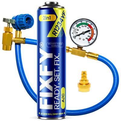 Fixfy 2In1 500Ml Air Conditioning Refill Kit - Large Can + Hose + R1234Yf Adapter
