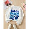 European Sizes Girls' Round Neck Fashion Sweatshirt, Ocean Beach Surf Memories California, Autumn Winter Trendy Print, Casual And Sporty.
