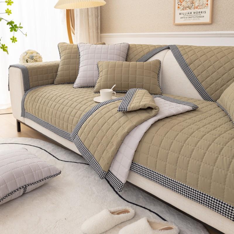 

Чехол для дивана из плотного хлопка, нескользящий чехол для дивана в гостиную, решетчатая подушка для дивана, Г-образный коврик для дивана с черными и белыми клетчатыми краями 90x240cm 1pcs