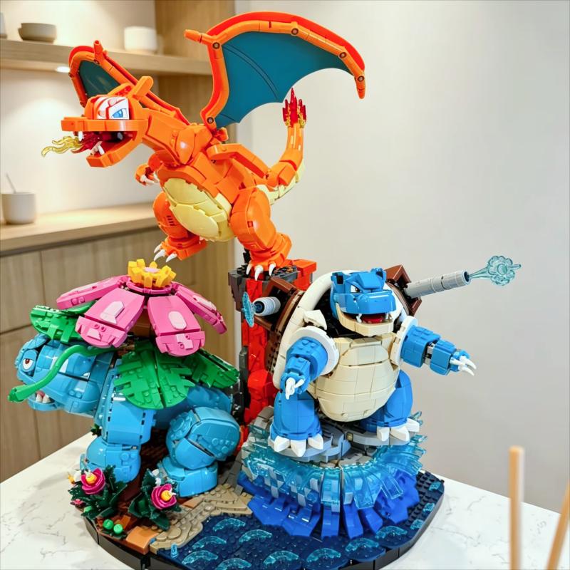 6838PCS 72153 Building Blocks Set Venusaur Charizard Blastoise 3 Figures Creative DIY Assembly Bricks Home Decor Model Toy Gift