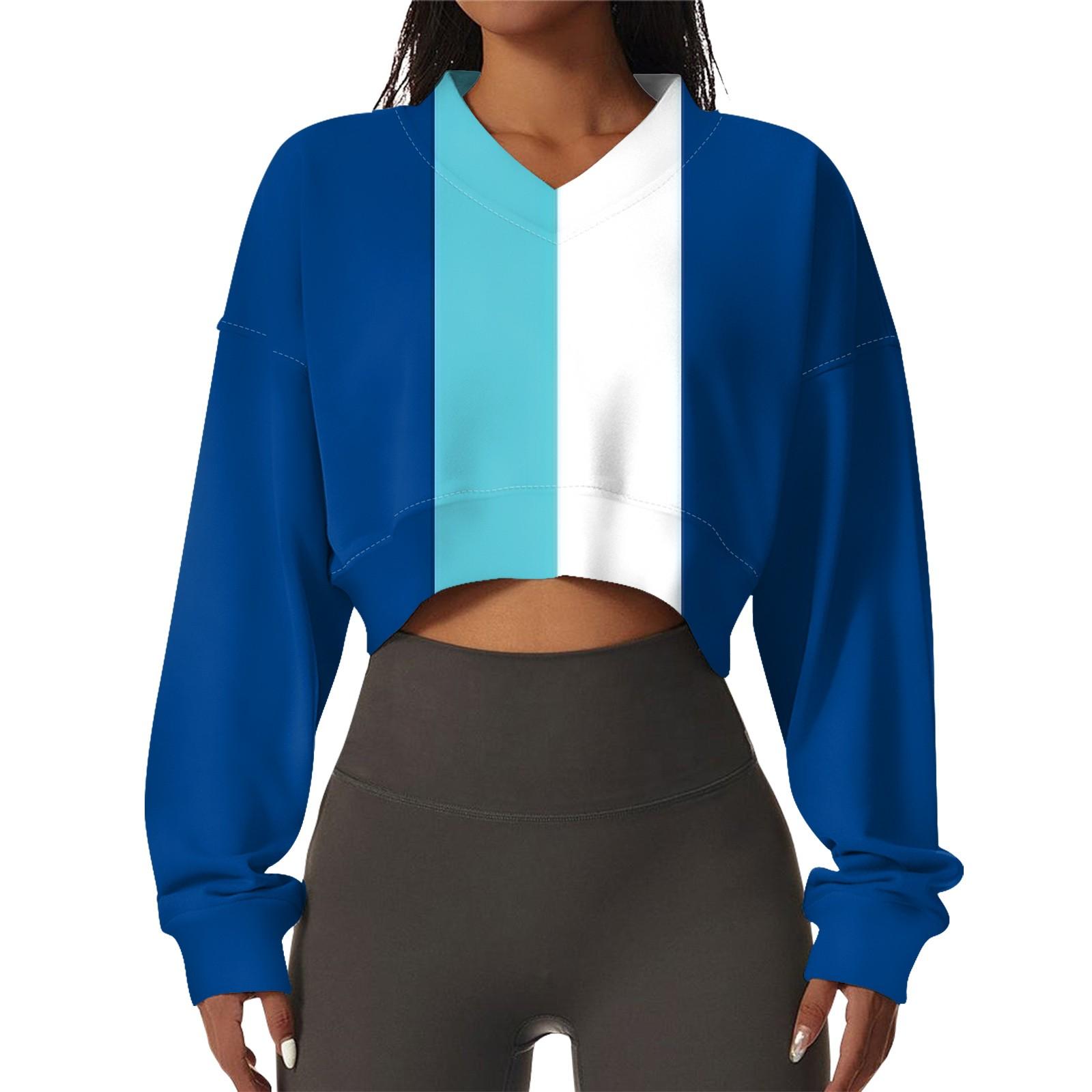 

Женская повседневная модная сексуальная удобная спортивная толстовка с V-образным вырезом и длинным рукавом в полоску с графическим принтом L синий